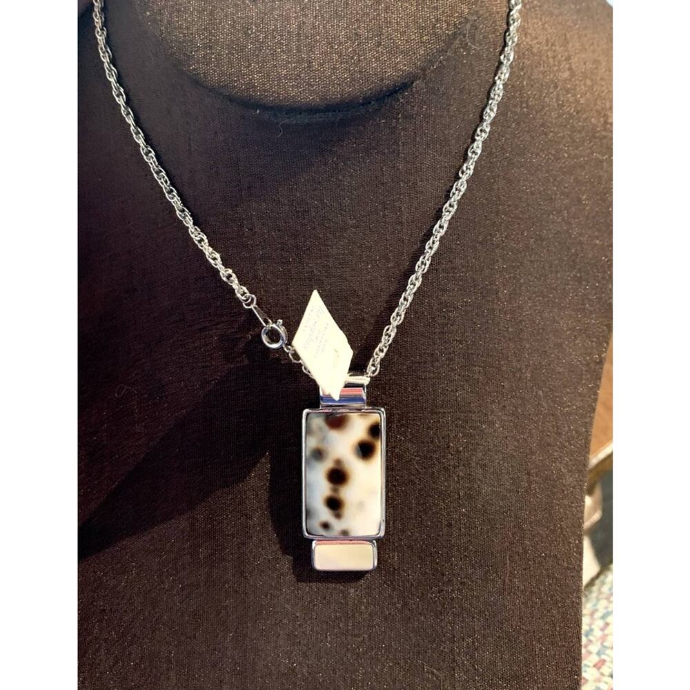 Lia Sophia sumatra cheetah print mother pearl necklace silver plate chain